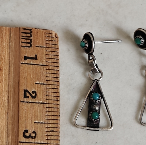 Vintage Southwestern Native American Turquoise Snake Eyes Drop Earrings - Picture 8 of 13
